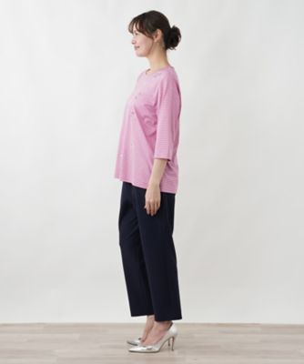 モチーフ刺繍ボーダーカットソー | Leilian plus house (Women/大きい