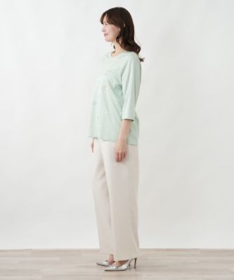モチーフ刺繍ボーダーカットソー | Leilian plus house (Women/大きい