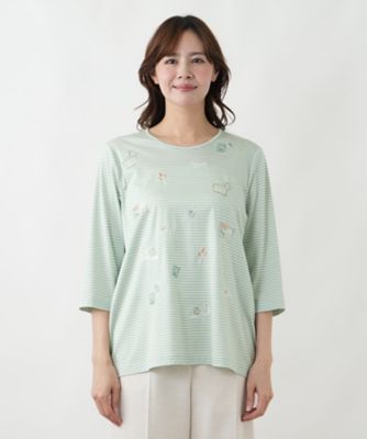 モチーフ刺繍ボーダーカットソー | Leilian plus house (Women/大きい