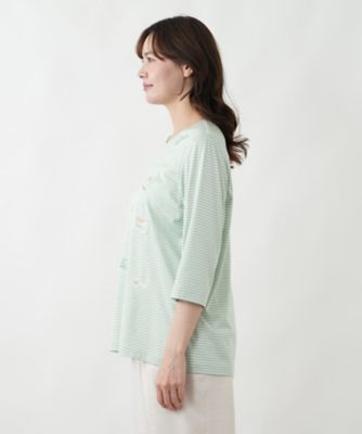 モチーフ刺繍ボーダーカットソー | Leilian plus house (Women/大きい