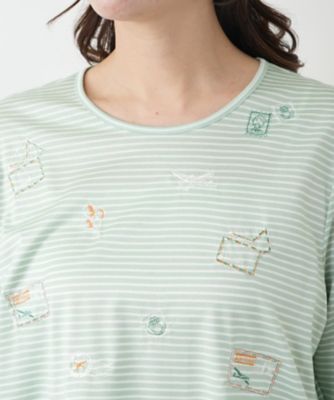 モチーフ刺繍ボーダーカットソー | Leilian plus house (Women/大きい