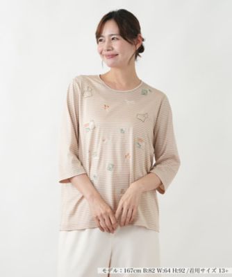 モチーフ刺繍ボーダーカットソー | Leilian plus house (Women/大きい