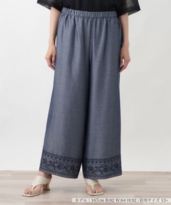【大きいサイズ】 レリアン タック ガウチョ パンツ ワイド 13 花 フラワー タックワイドパンツ | Leilian (Women)/レリアン | 三越伊勢丹