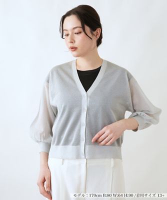 ＜Leilian plus house (Women/大きいサイズ)＞シアースリーブＶネックカーディガン【ＢＯＵＲＧＥ】