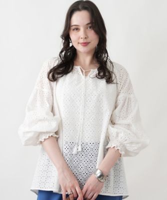 カットワークギャザーブラウス【Leilian WHITE LABEL