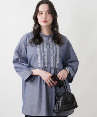 未使用級 22年♡レリアン プリントバルーン七分袖ブラウス チュニック 13+ 刺繍デザインチュニックブラウス | Leilian plus house (Women/大きい