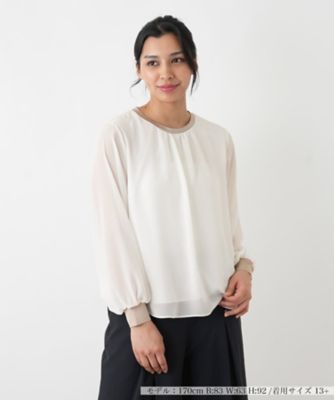 ＜Leilian plus house (Women/大きいサイズ)＞リブ切替シアーブラウス
