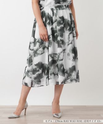 ＜Leilian plus house (Women/大きいサイズ)＞ボタニカルプリントプリーツスカート【ＢＯＵＲＧＥ】