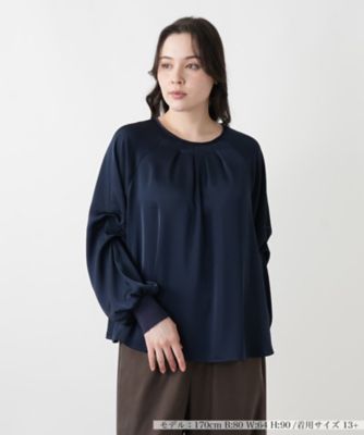 ＜Leilian plus house (Women/大きいサイズ)＞ランタンスリーブタックブラウス【ＢＯＵＲＧＥ】