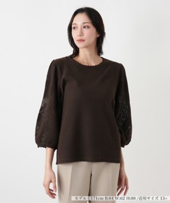 ＜Leilian plus house (Women/大きいサイズ)＞透かし編みボリュームスリーブニット【ＢＯＵＲＧＥ】