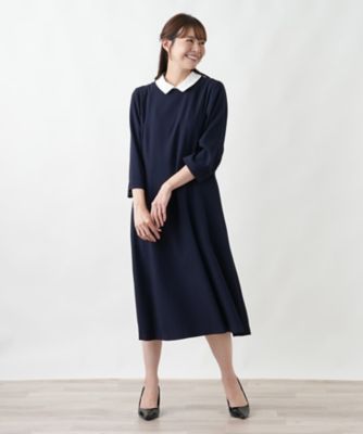 黒いフレアドレス 白い襟付き レースコンビ付け襟【Leilian WHITE LABEL