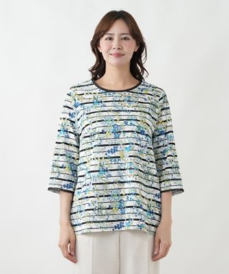タグ付カタログ掲載美品　レリアン　9号 プルオーバー フラワーボーダープルオーバー【Leilian WHITE LABEL
