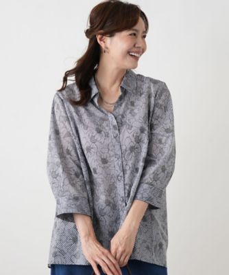 ＜Leilian plus house (Women/大きいサイズ)＞フラワーストライプシャツ