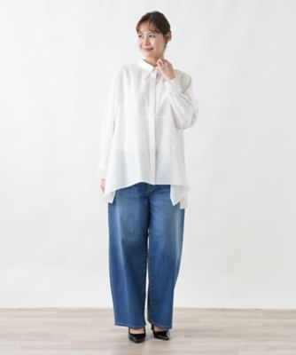 ぷりん 　s3574　アンスリード/F/白/シャツチュニック/長袖 UN3D WAVE DETAIL ZIP SH ホワイト 長袖シャツ ブラウス ハーフジップ