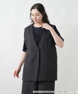 2024年✨美品✨大きいサイズ　レリアン　13+　スタンドカラーベスト　ブラック ベスト【Leilian WHITE LABEL】 | Leilian plus