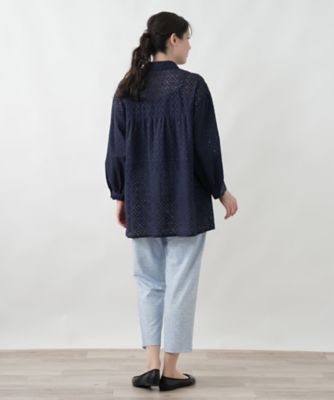 【新品】定価69,300円　レリアン　カットワーク刺繍チュニック　ネイビー13＋ カットワークチュニックブラウス【Leilian WHITE