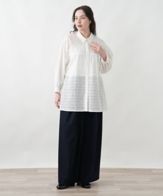 カットワークチュニックブラウス【Leilian WHITE
