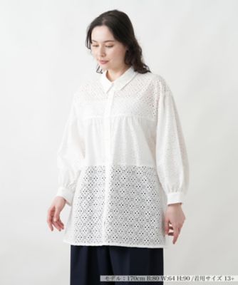 カットワークチュニックブラウス【Leilian WHITE