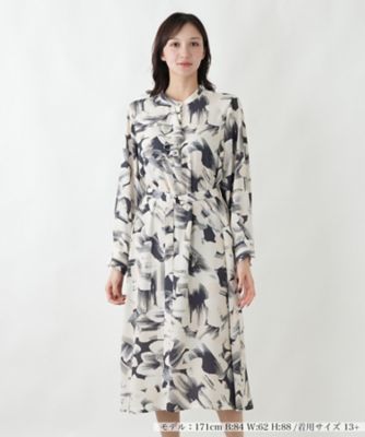 ＜Leilian plus house (Women/大きいサイズ)＞【店舗人気】アートプリントシャツワンピース【ＢＯＵＲＧＥ】