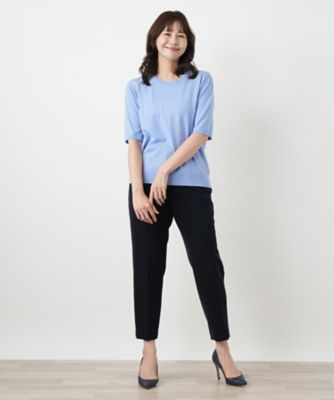 クルーネック半袖ニットプルオーバー【Leilian WHITE