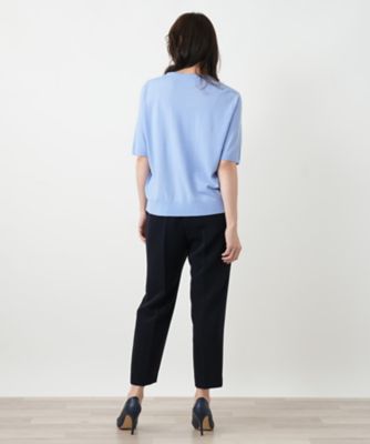 クルーネック半袖ニットプルオーバー【Leilian WHITE