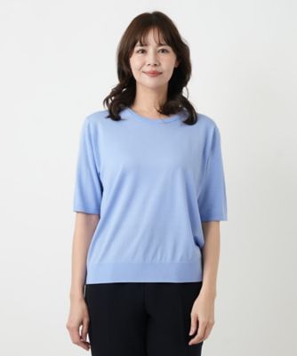 クルーネック半袖ニットプルオーバー【Leilian WHITE