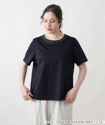 襟元刺繍カットソー【Leilian WHITE LABEL