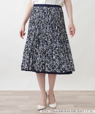 美品■レリアン　WHITE LABEL■13+■プリーツおしゃれなジレ■ネイビー プリーツスカート【接触冷感】【Leilian WHITE LABEL
