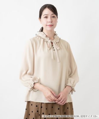 未使用級＊レリアン　23年製　フリルブラウス　ベージュ　9　ギャザー　フリル ブラウス | Leilian plus house (Women/大きいサイズ)/レリアン プラス