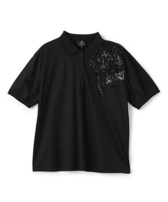 みたらし☆LANVIN ブラック 手編み風サーモキャップ　日本製　ブラック フラワー刺繍トップス | LANVIN COLLECTION (Women)/ランバン