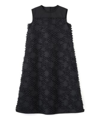 美品 ランバンコレクション ワンピース シルク100% 黒 リボン リボンレリーフジャガードワンピース | LANVIN COLLECTION (Women