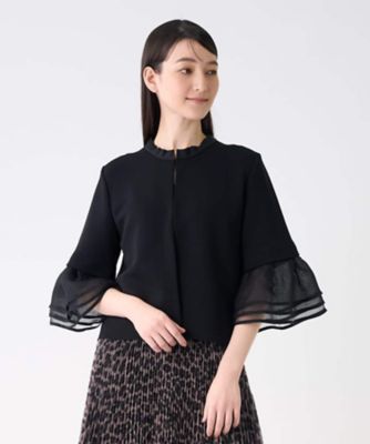 ランバンコレクション　ネイビー ミラノリブニットジャケットサイズ34 ランバンコレクション ネイビー ミラノリブニットジャケット