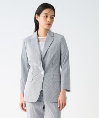 【美品】ランバンコレクション シアサッカー ストライプ テーラードジャケット38 サッカーストライプジャケット | LANVIN COLLECTION (Women