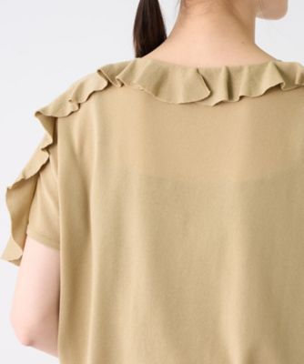 LANVIN フリル付きベージュワンピース　サイズ38 シアーワッシャータフタギャザーワンピース|LANVIN en Bleu