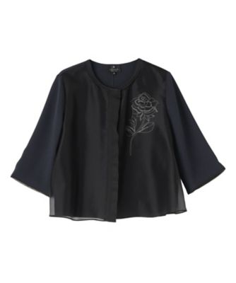 ＜LANVIN COLLECTION (Women)＞ストレッチバックサテンローズ刺繍ジャケット