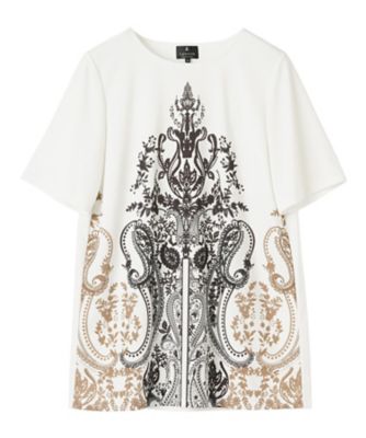【極美品】 LANVIN ランバンコレクション 半袖カットソー 花レース S フラワーペイズリーパネルプリントカットソー | LANVIN