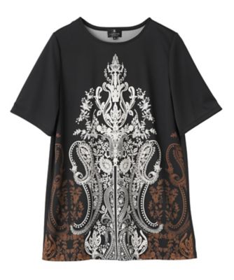 【極美品】 LANVIN ランバンコレクション 半袖カットソー 花レース S フラワーペイズリーパネルプリントカットソー | LANVIN