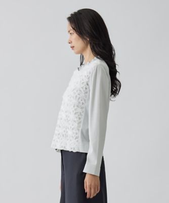 美品 ランバンコレクション レース装飾 クルーネック 長袖 ニット カーディガン 美品 ランバンコレクション レース装飾 クルーネック 長袖 ニット