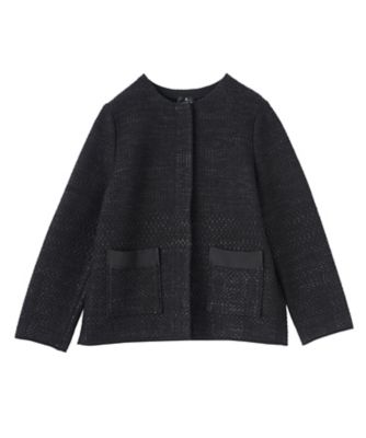 LANVIN ランバンコレクション ノーカラー ロングジャケット ブラック 40 ブラック系 LANVIN COLLECTION (Women)のノーカラージャケット