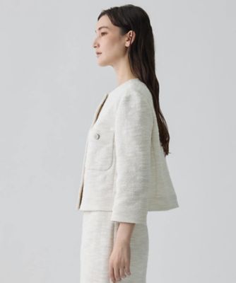 ランバンコレクション　リボンパイピング　ツイード風スプリングコート　白　38 ストレッチツイードノ カラージャケット | LANVIN COLLECTION (Women