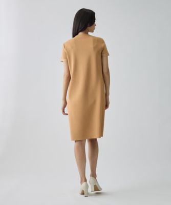 【美品】ランバンコレクション　キャメルカラー膝丈ワンピース 幾何学柄ピンタック編みワンピース | LANVIN COLLECTION (Women