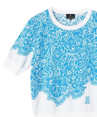 ランバンコレクション　レース　装飾　アンサンブル 18ゲージ袋ジャカードレース柄ニット | LANVIN COLLECTION (Women