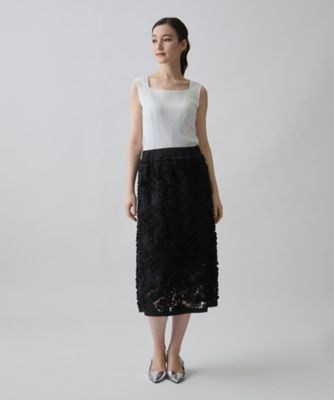 薔薇テープ刺繍・シフォンヘムフレアスカート | LANVIN COLLECTION
