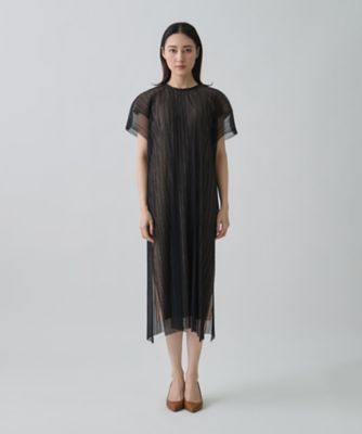 Lesalond'y 日本製チュールワンピース チュール×シルモンド ダブルプリーツワンピース | LANVIN COLLECTION