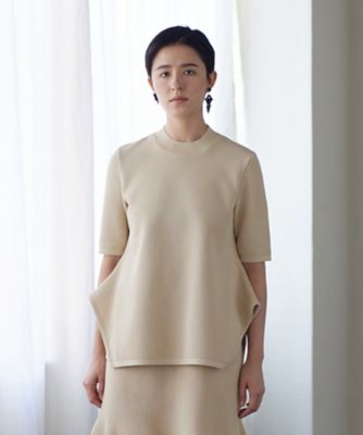 ＜LANVIN en Bleu (Women)＞【セットアップ対応商品】カーブスリットワッフルニット