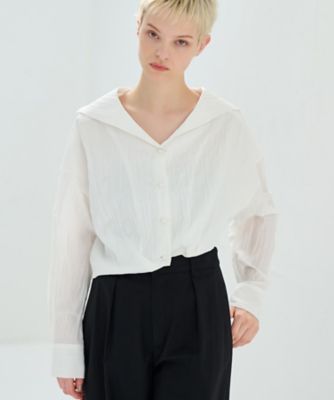 美品 ランバンオンブルー ワッシャー プリーツ アシンメショート セーラーシャツ ワッシャープリーツアシンメショートセーラーシャツ | LANVIN en