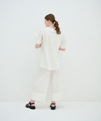オープンネックコットンサテンブラウス | LANVIN en Bleu (Women
