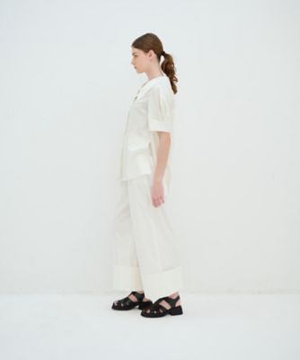 オープンネックコットンサテンブラウス | LANVIN en Bleu (Women