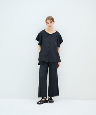 オープンネックコットンサテンブラウス | LANVIN en Bleu (Women