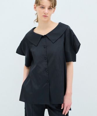＜LANVIN en Bleu (Women)＞オープンネックコットンサテンブラウス